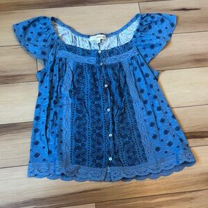 Rewind Blue Lace-Trimmed Top